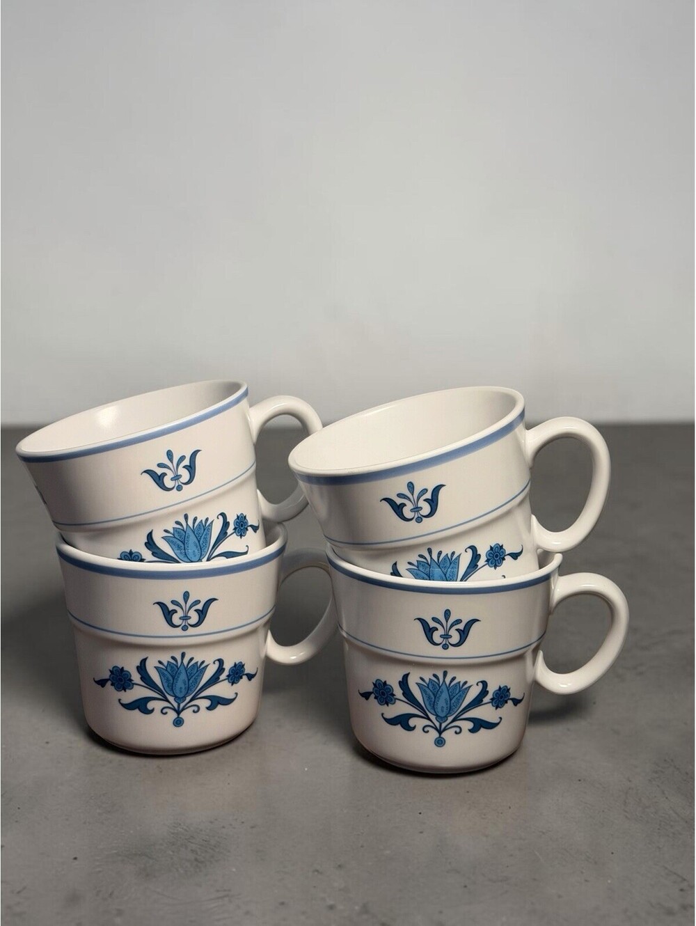 FOUR Noritake Progression Blue Haven Flat Mugs Cups Blue 9004 Made In Japan
